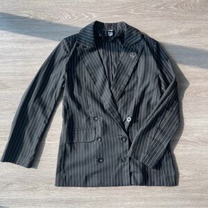 BLACKPINK X H&M Black and White Oversized Pinstripe Double Breasted Blazer